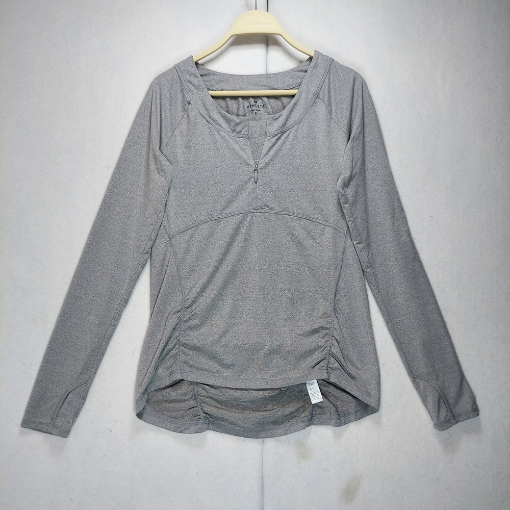 Athleta Long Sleeve Half Zip Rouched Running Top Thumbholes Womens Small